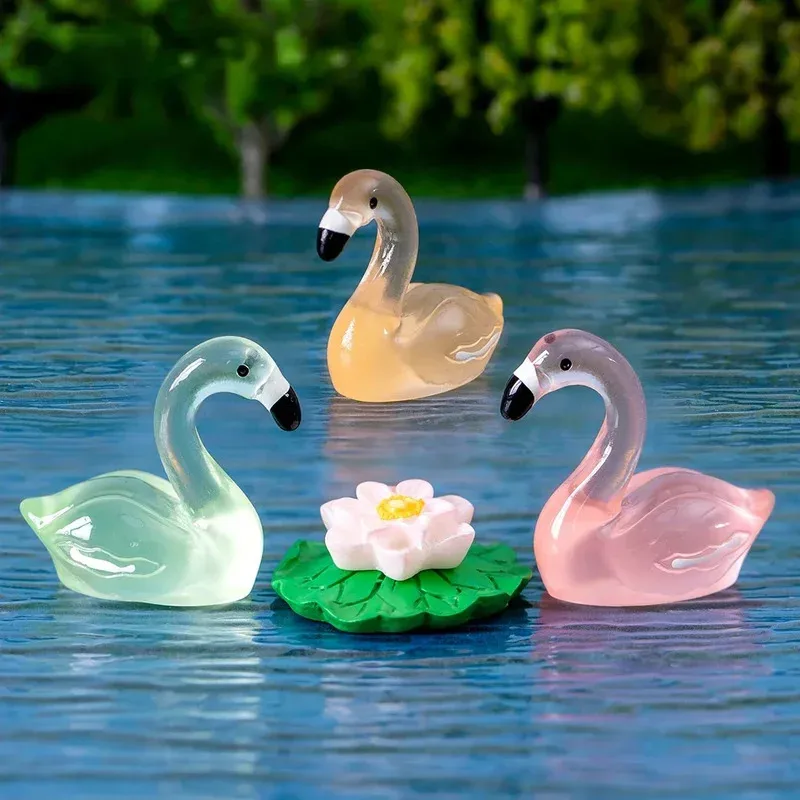 Figuras luminosas de cisne acuático, Mini decoración para pecera, accesorios para paisajismo de acuario que brillan en la oscuridad, 18 Uds. - imagen 4