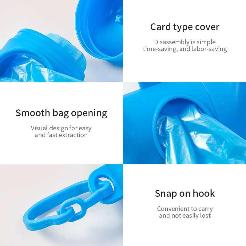 Bolsas para excrementos de mascotas, bolsas desechables para residuos de perros, bolsas para excrementos a granel con clip para correa y dispensador de bolsas para huesos, bolsas de 5 rollos (75 unidades) con impresiones de patas - imagen 2