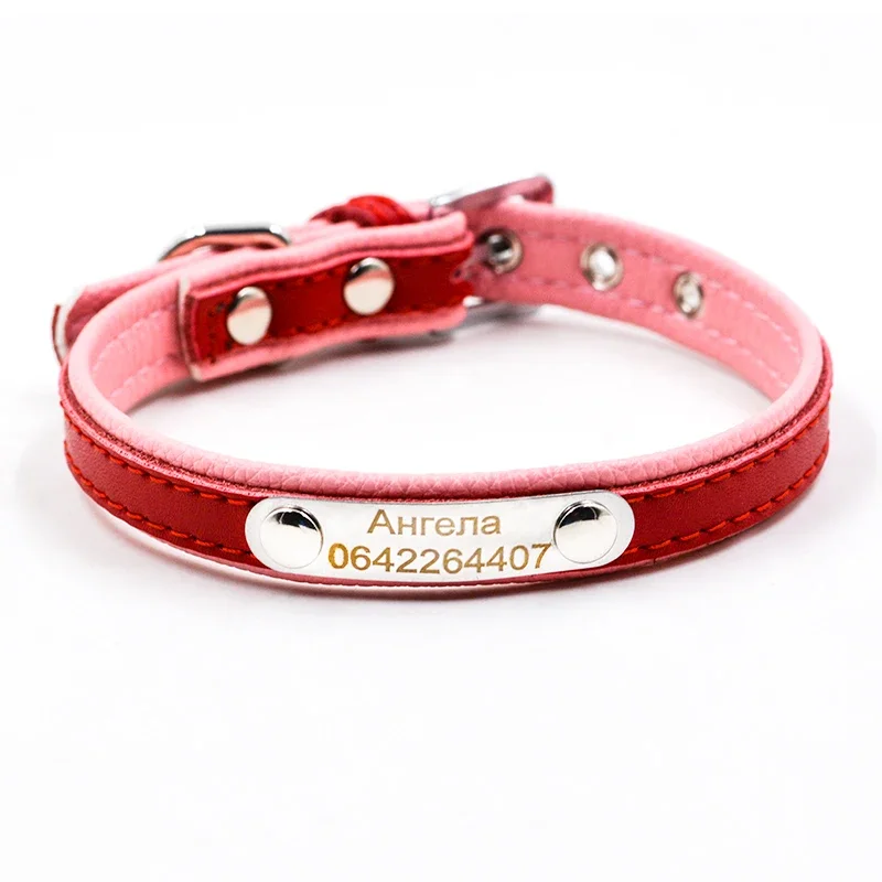 Free Engraving Personalized Dog Collars Cat Pet Name ID Collar  For Small Medium Dogs Leather Dog Collars XS S M 5 Color supply - imagen 5