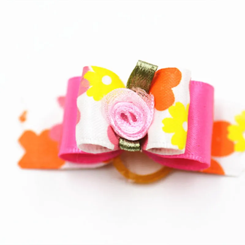 20/50/100 Uds. Lazos para perros, bandas de goma con flores rosas, adorno para el pelo de gato y cachorro, accesorios de aseo para lazos para perros, suministros para sombreros - imagen 2