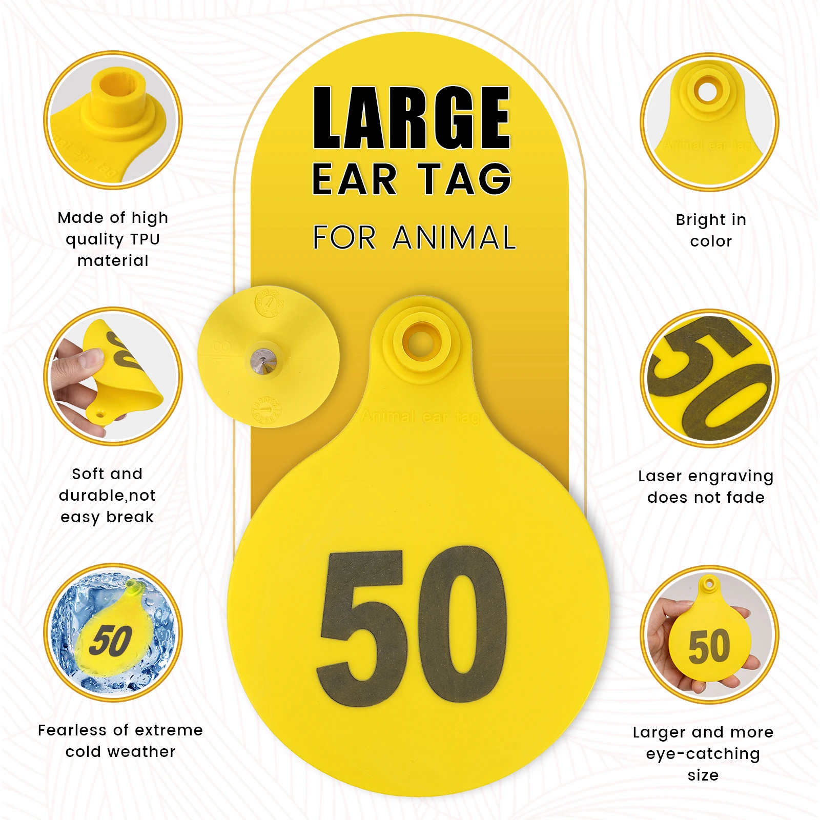 Etiquetas de oreja de identificación de animales de piezas, etiquetas de oreja de precisión de TPU, número 01-50, para cabras, ovejas, vacas, cerdos - imagen 3