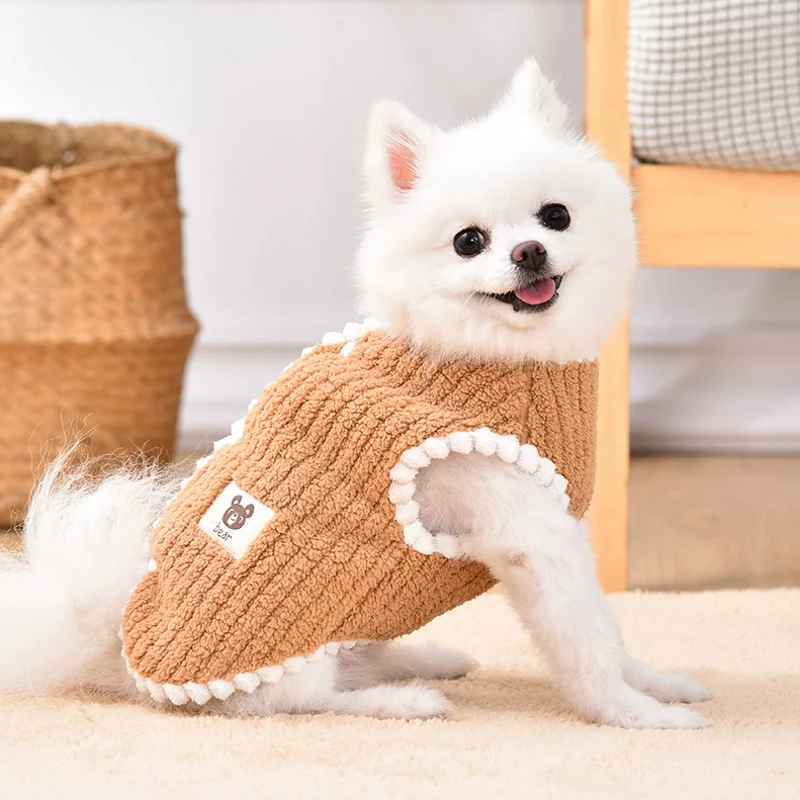 Chaqueta de lana suave para perros, abrigo cálido de invierno, ropa sólida para perros pequeños, chaleco para perros, abrigo para perros, Bulldog Francés, Chihuahua, ropa para Yorkies - imagen 2