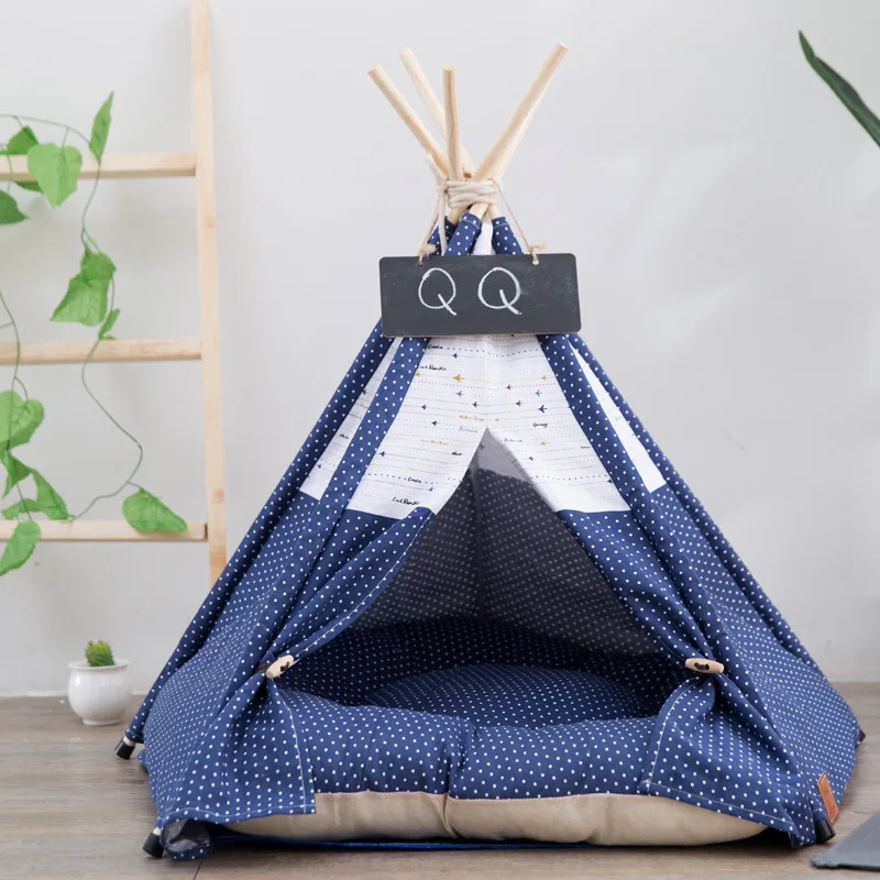 Tienda de campaña con ventilación para mascotas, cama para perros pequeños y medianos, casa para gatos, tela de lona, estructura de madera, accesorios para perros - imagen 4