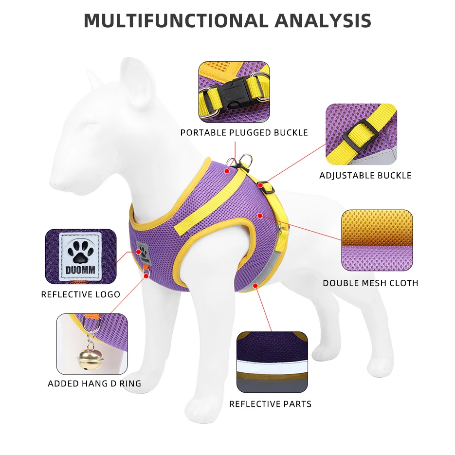 Juego de arnés y correa reflectante para gatos y gatitos, transpirable, ajuste cómodo, Correa fuerte con Clip a presión resistente - imagen 3
