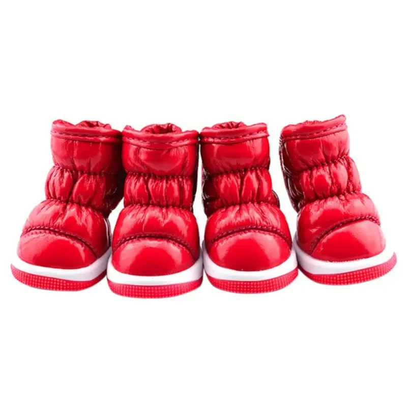 4 unids/set de zapatos de invierno para perros pequeños, zapatos cálidos de lana para cachorros y mascotas, botas de nieve impermeables para perros, zapatos de peluche para Chihuahua y Yorkies - imagen 4