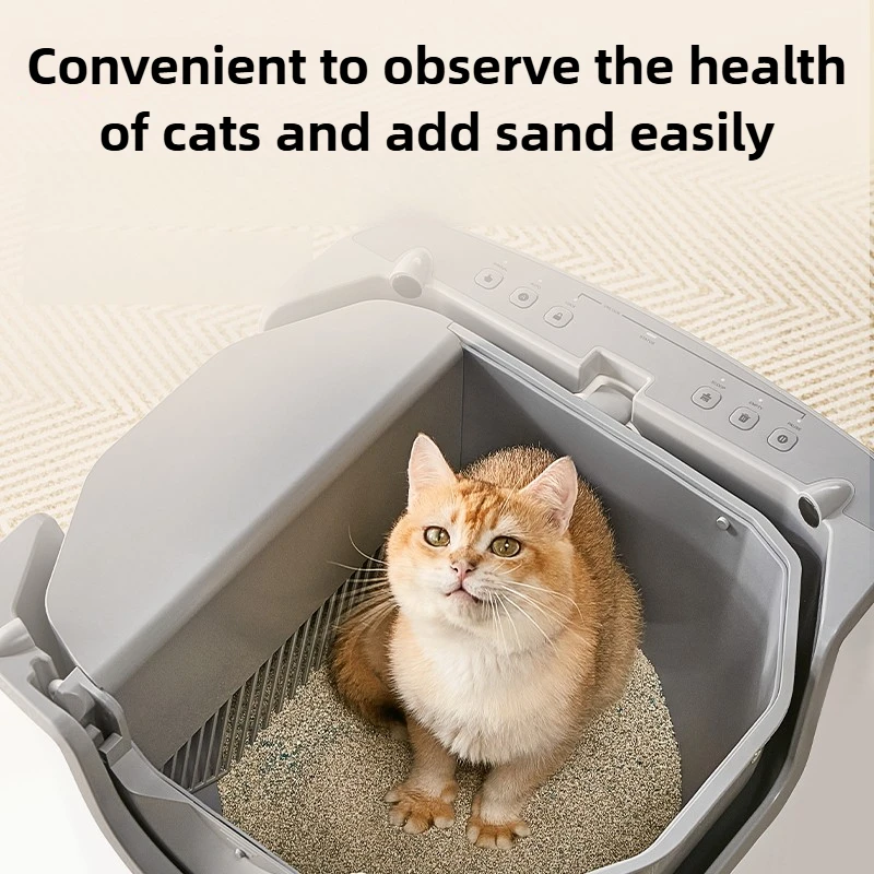 Caja de arena para gatos automática abierta inteligente, autolimpiante, caja de arena para gatos Extra grande, Pedal de caída de arena, inodoro para gatitos, antiolor - imagen 2