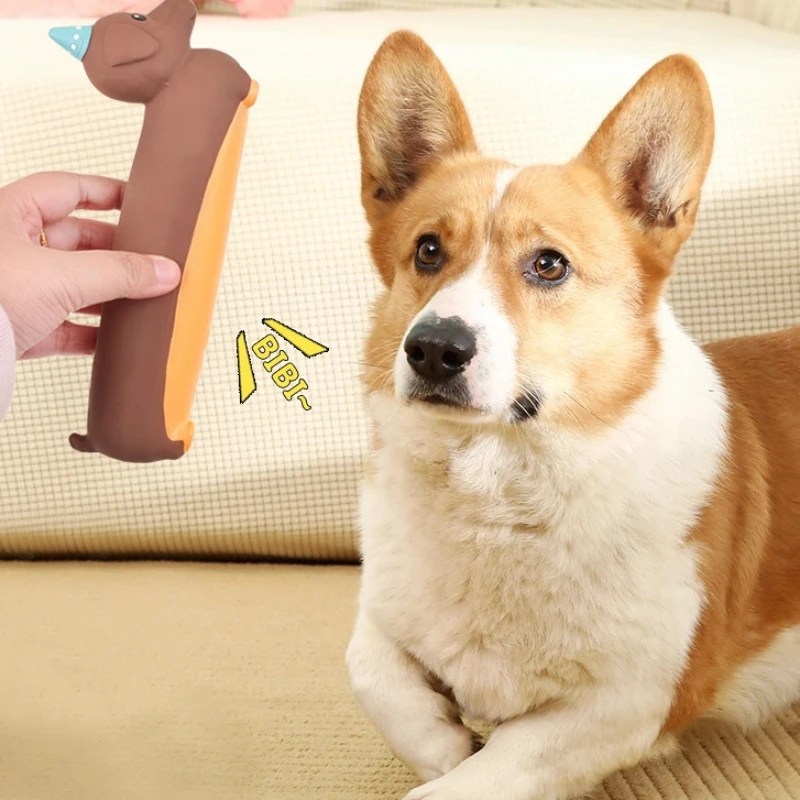 Juguete para masticar para perros, juguete interactivo chirriante de modelado de perro salchicha simulado de silicona, accesorios para perros resistentes a mordeduras - imagen 3