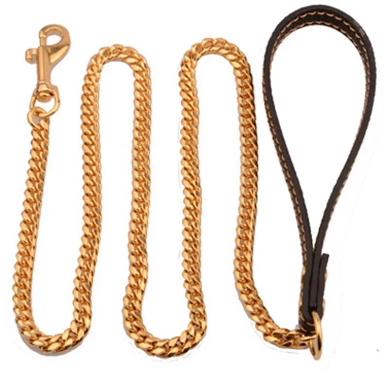 Correa resistente para caminar para perros grandes, correa fuerte de acero inoxidable, cuero PU, cuerda de Metal antimordida para perros y mascotas