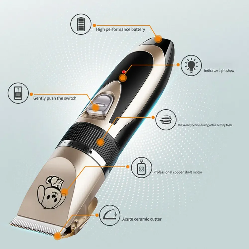Recortadora eléctrica de pelo para mascotas, recargable, de poco ruido, para perros, gatos, máquina cortadora, afeitadora de aseo, Tijera - imagen 2