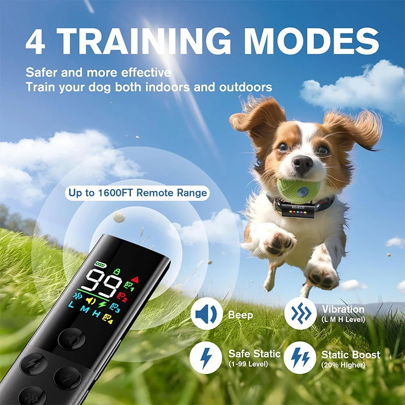 ROJECO Collar de entrenamiento para perros con Control remoto 1600 pies IP67 Collar eléctrico impermeable para perros para mascotas Collar de parada de Control de ladridos - imagen 2