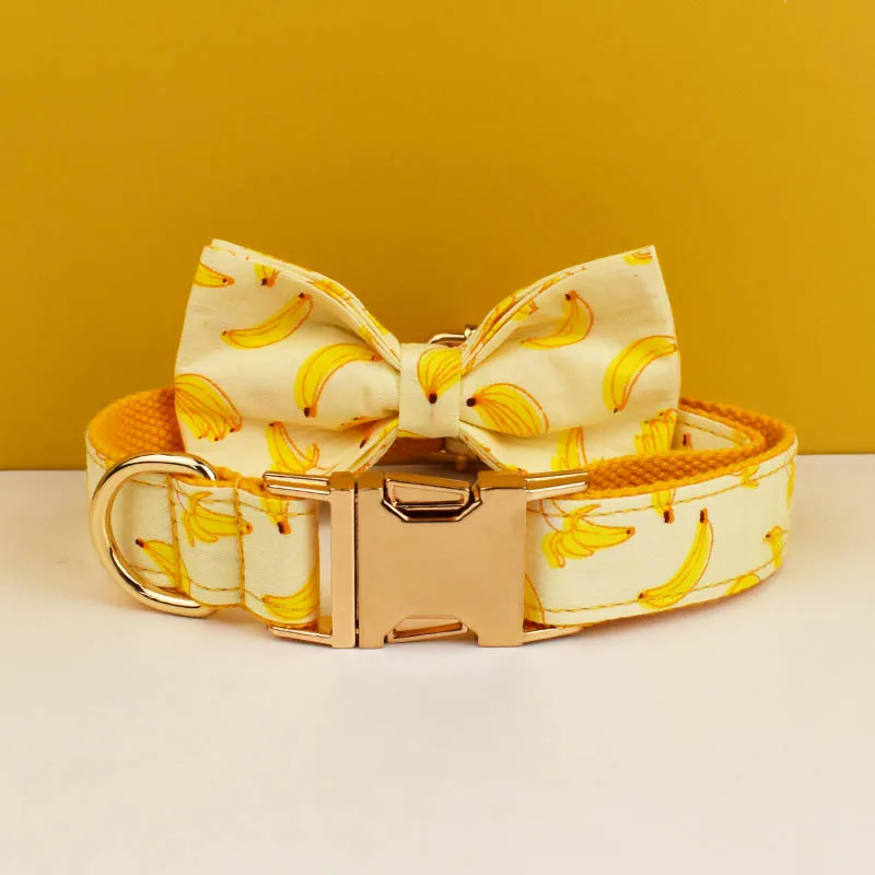 Venta caliente diseño personalizado Logo sublimación algodón suave estampado de plátano accesorios para mascotas Collar de perro correas arnés arco fruta 02 - imagen 3