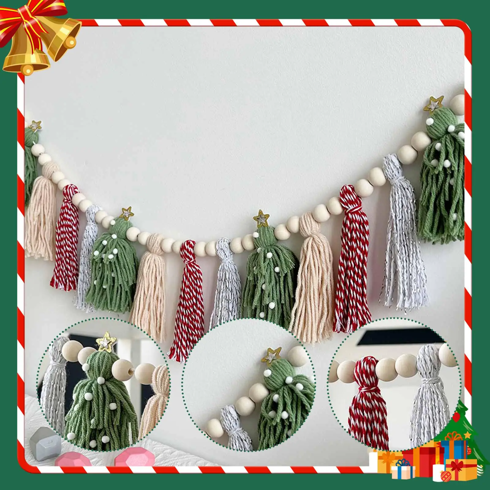Guirnalda de borlas navideñas, pancarta con borlas, telón de fondo, pancarta colgante decorativa para chimenea, dormitorio, fiesta, decoración navideña - imagen 5