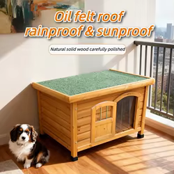 Perrera madera maciza para perro – Interior y exterior con techo abatible