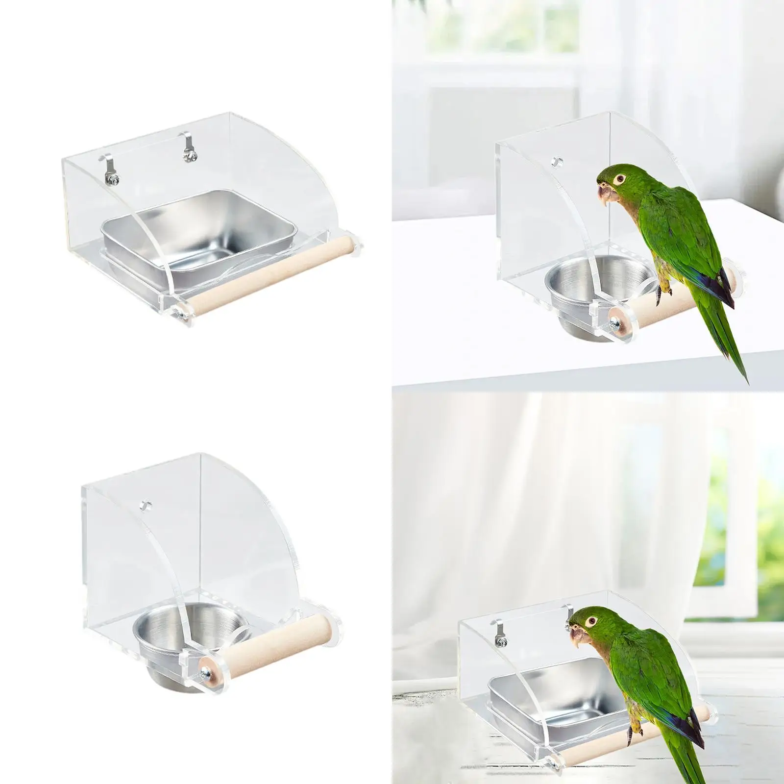 Comedero para jaula de pájaros sin desorden, cuenco de alimentación transparente para periquitos y postros de cacatúas - imagen 3