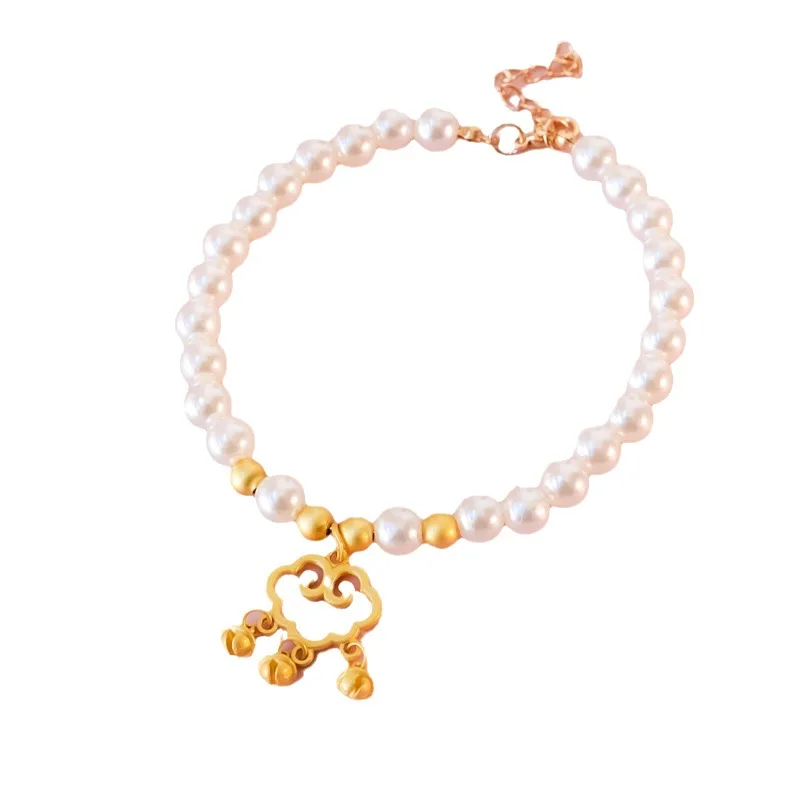 Collar de perlas de gama alta para mascotas, colgante de campana de bloqueo de larga vida, cabeza de tigre de color dorado, cuello ajustable para cachorro, perro, gato, suministros, 1 unidad - imagen 4