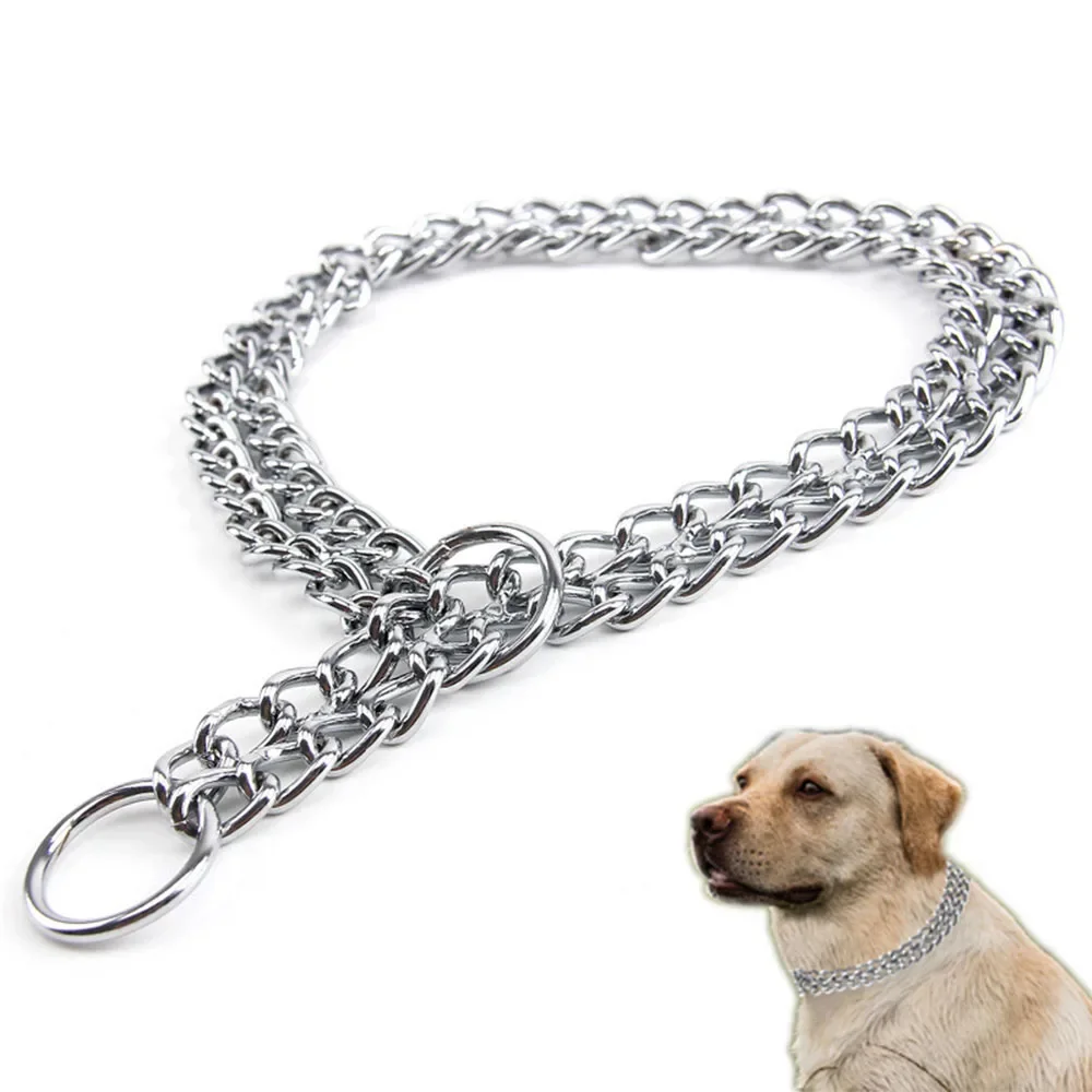 Collar cadena para perro entrenamiento doble fila acero inoxidable