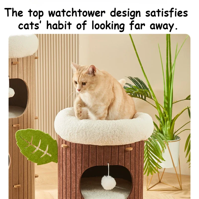 Casa para gatos de interior, cama grande para gatos de 2/3 pisos, cueva acogedora, túnel para gatos cubierto de fieltro, cabaña, rascador para gatos para gatos - imagen 4