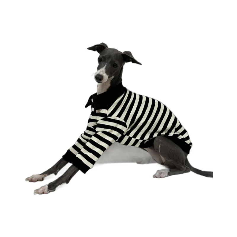 Polo a rayas de algodón para mascotas, cómoda camiseta elástica para perros, adecuada para ropa para cachorros de galgo italiano Whippet - imagen 5