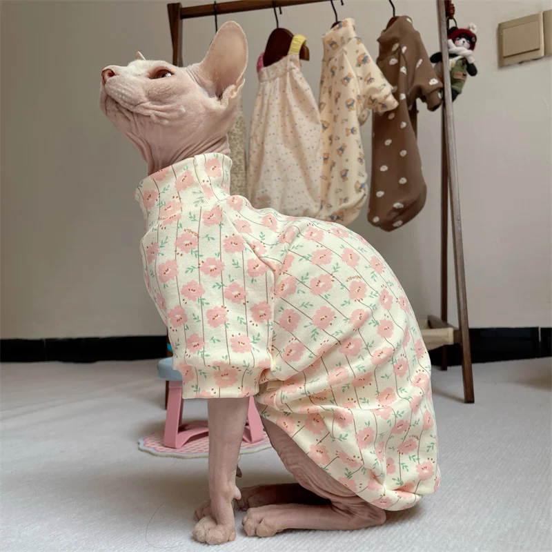 Abrigo de algodón de cuello alto Primavera Otoño para gato Camiseta interior suave para Sphynx Cat in Winter Sweet Purple Beige Loungewear para gatitos - imagen 4