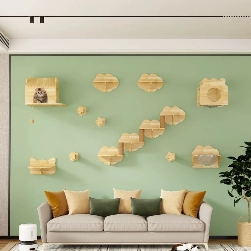Árbol de escalada para gatos, estantes de madera montados en la pared para gatos, muebles para saltar, poste rascador para gatos, hamaca, escaleras, marco de escalada para jugar - imagen 2