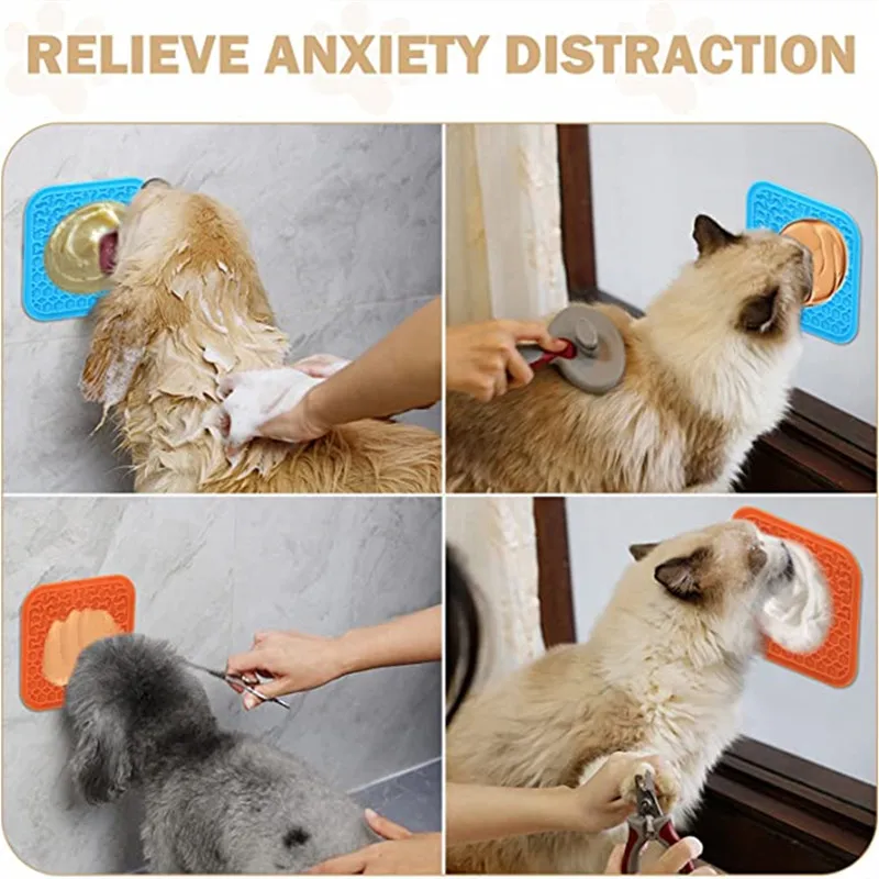 Suministros para mascotas, estera para lamer mascotas de silicona, antiasfixia para gatos con tazón de comida lenta, baño para cachorros, plato para lamer distraído, cubiertos - imagen 5
