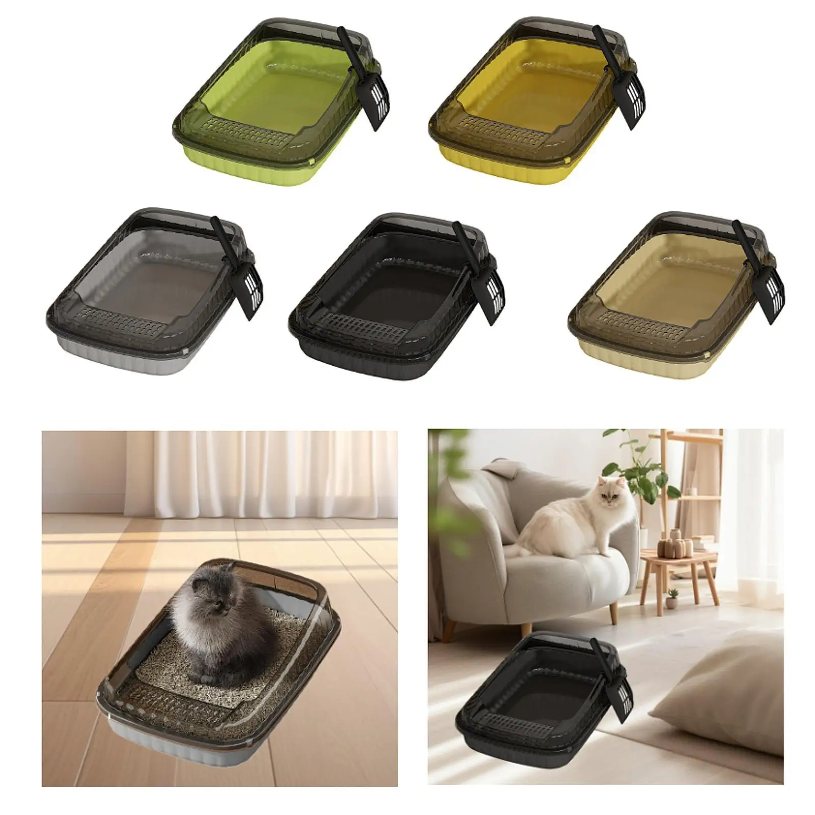 Caja de arena para gatos, arena semicerrada para gatitos, caja de arena para gatos de lado alto, suministros para mascotas, bandeja de arena para mascotas pequeñas, gatos de interior - imagen 3