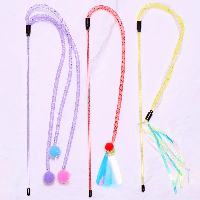 Cat Toys Tassel Cats Teaser Stick Interactive Cat Toy with Bell Colorful Ball Cats Toy Elastic Mesh Kitten Toys Pet Products - imagen 2