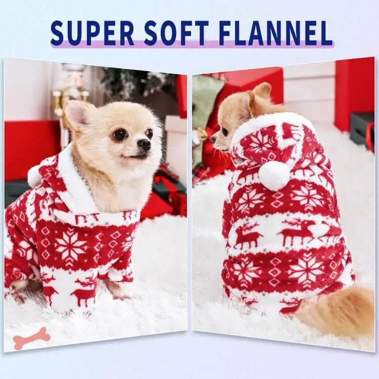 Pijamas térmicos de Navidad para perros de terciopelo Coral, mono con estampado de renos, ropa de invierno para caniche para perros pequeños, medianos y grandes - imagen 3