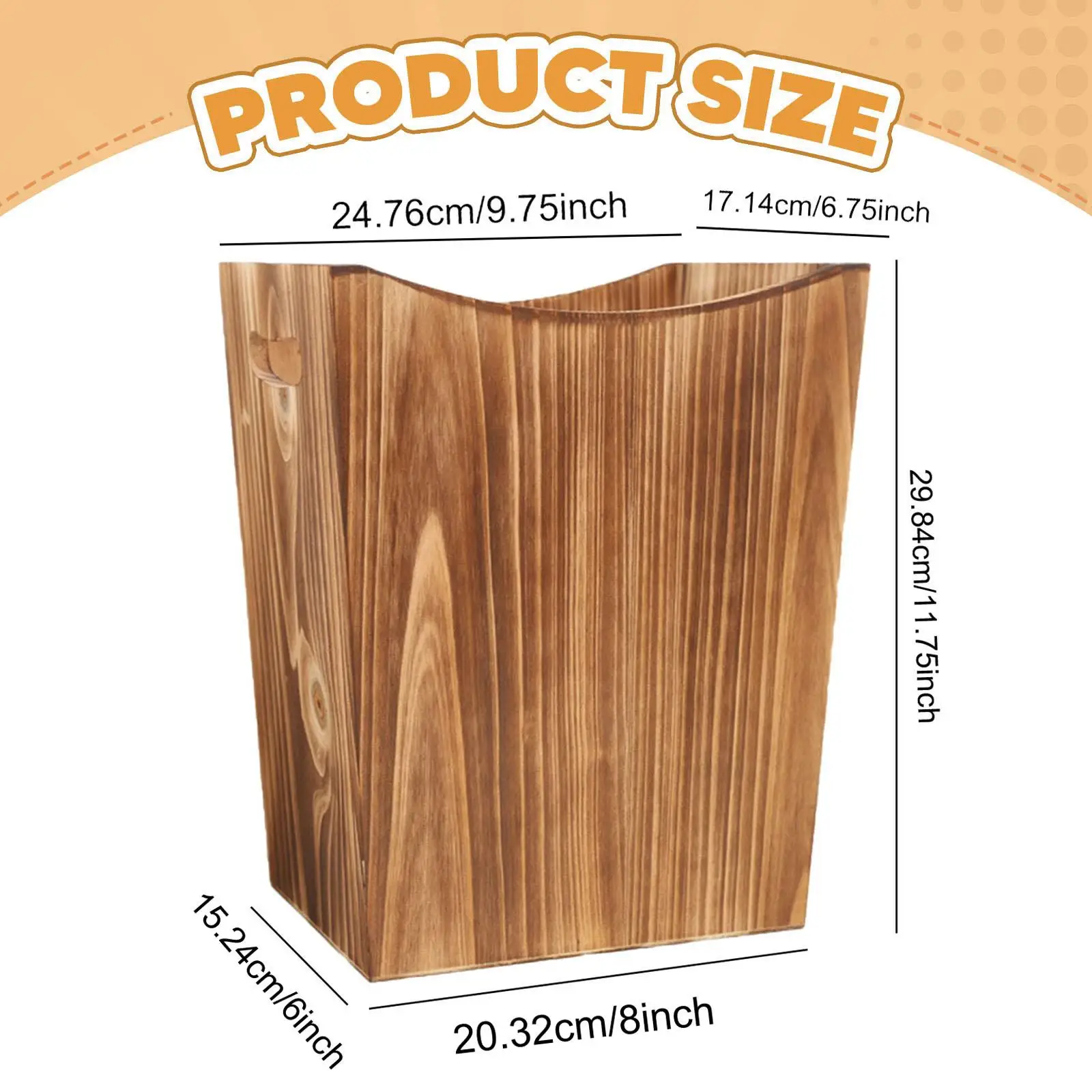 Wooden Trash Can Waste Basket Household with Handles Paper Basket Open Top Waste Bin for Dorm Bathroom Kitchen Bedroom Decor