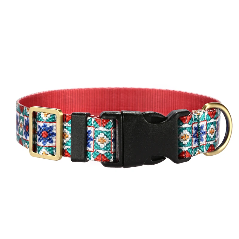 PLATTCO-Collar hecho a mano de alta calidad con pajarita, conjunto de correa para perro, caleidoscopio azul, 5 tamaños, PDC375 - imagen 5