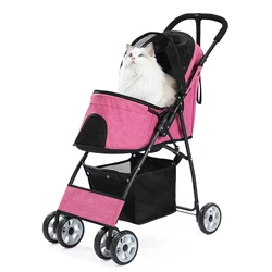 Carro para mascotas para gatos y perros pequeños, paseo portátil para viajes al aire libre, cochecito plegable para perros y gatos, cochecito portátil para perros y gatos