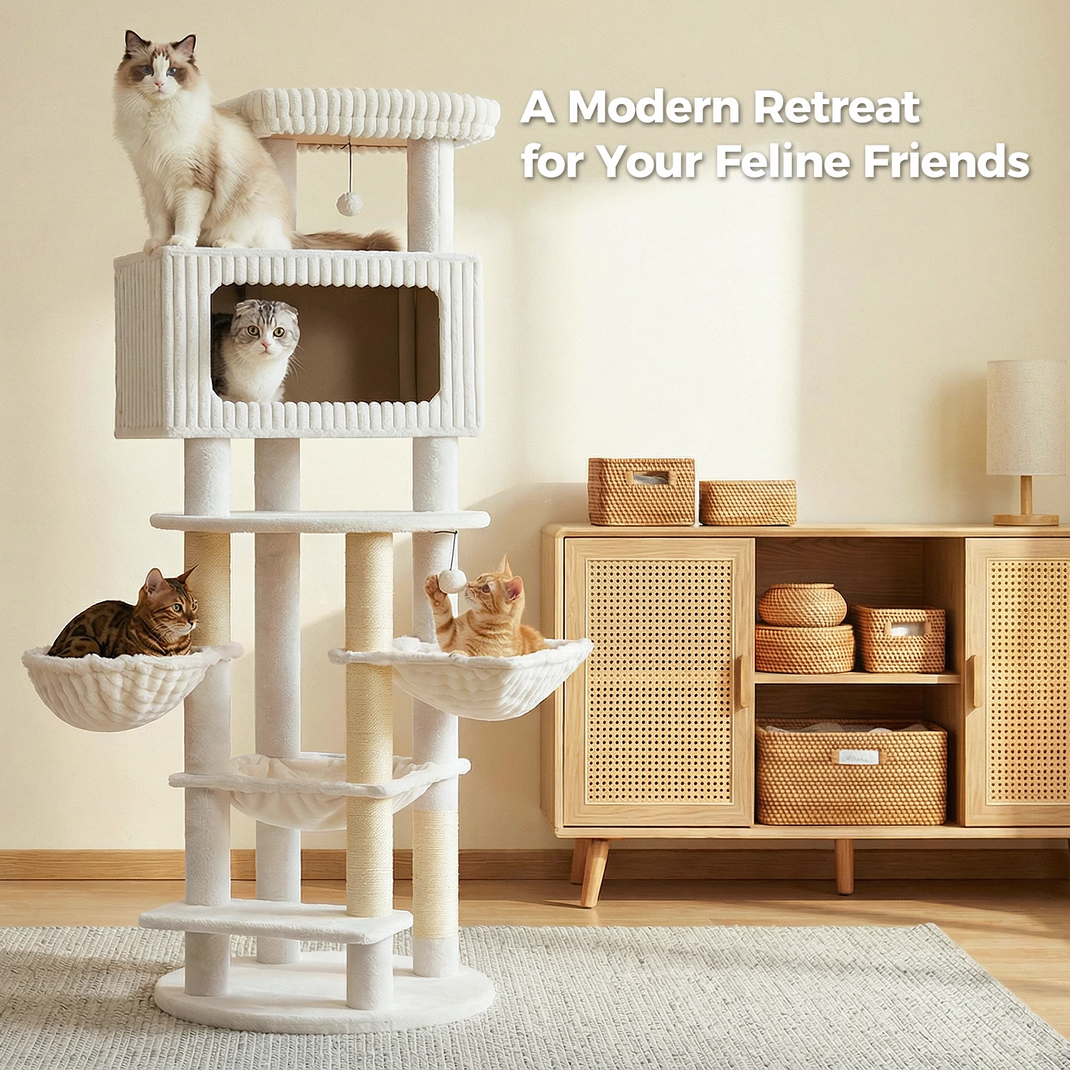 Árbol rascador multinivel para gatos con condominio y plataforma amplia - imagen 5