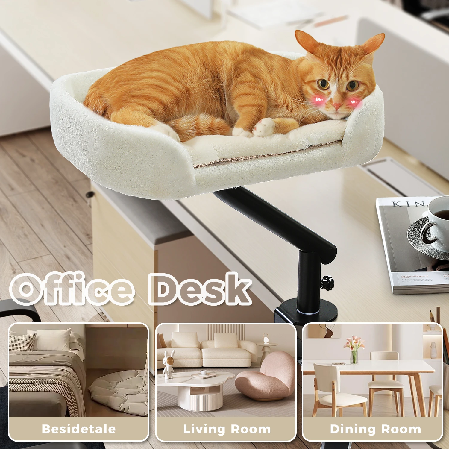 Cat Desk Bed, 360° Rotatable Cat Bed Stand for Indoor Cats, Adjustable Cat Basket, Cats Hammock for Table, Soft Cat Bed for Desk - imagen 3