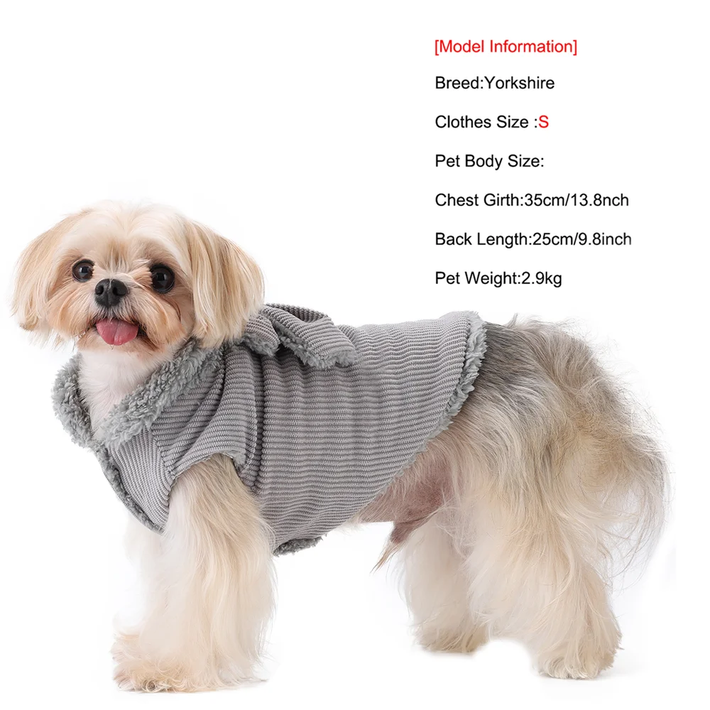 Ropa de lana suave para gatos, chaleco para mascotas con lazo de pana para invierno, abrigo para perros pequeños y medianos, trajes Sphynx Chihuahua con anillo en D - imagen 5