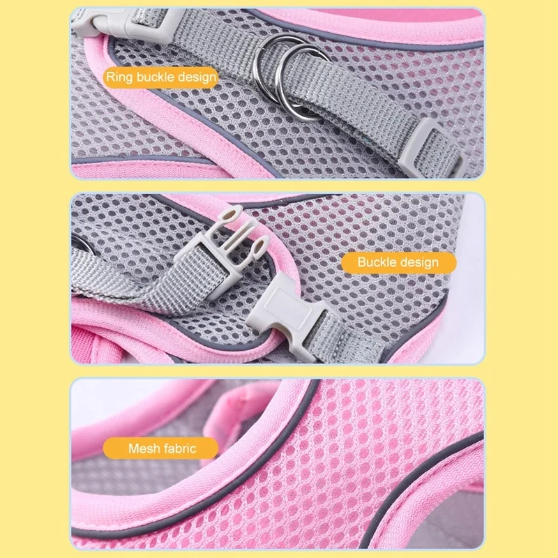 Arnés para gatos, chaleco, conjunto de correa, reflectante, transpirable, ajustable, arnés para mascotas para perros pequeños y medianos, correa para el pecho para caminar al aire libre - imagen 4