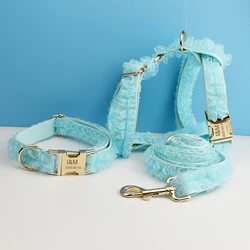 Collar de perro de encaje verde claro grabado personalizado de lujo