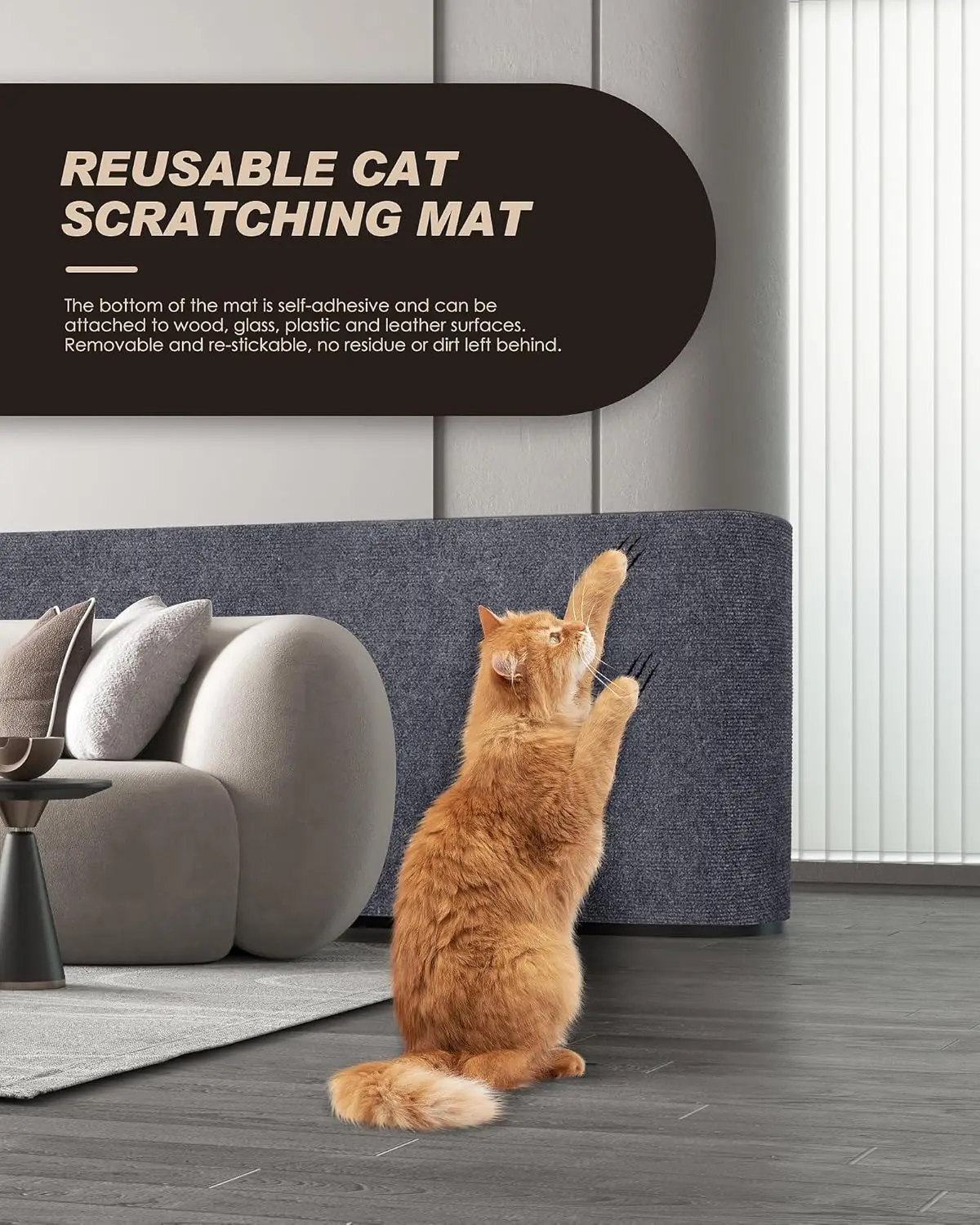 Protector de sofá para gatos – Alfombra rascador adhesiva y recortable - imagen 4