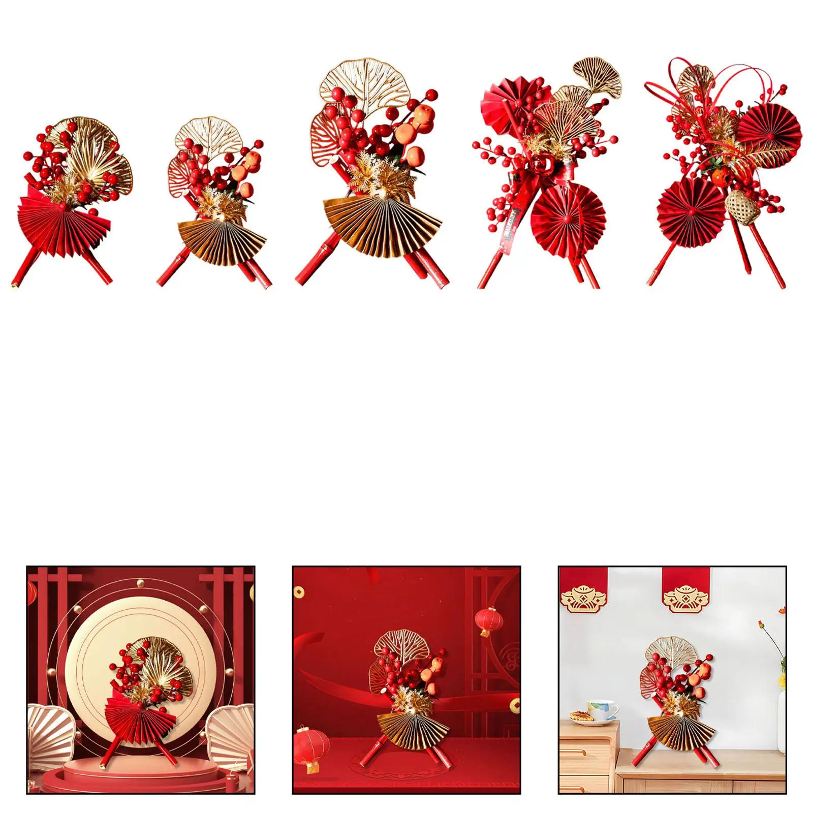 Estatuilla de bambú de Año Nuevo Chino, decoración de mesa de bayas rojas, centro de mesa coleccionable de la suerte para mostrador de Hotel - imagen 3