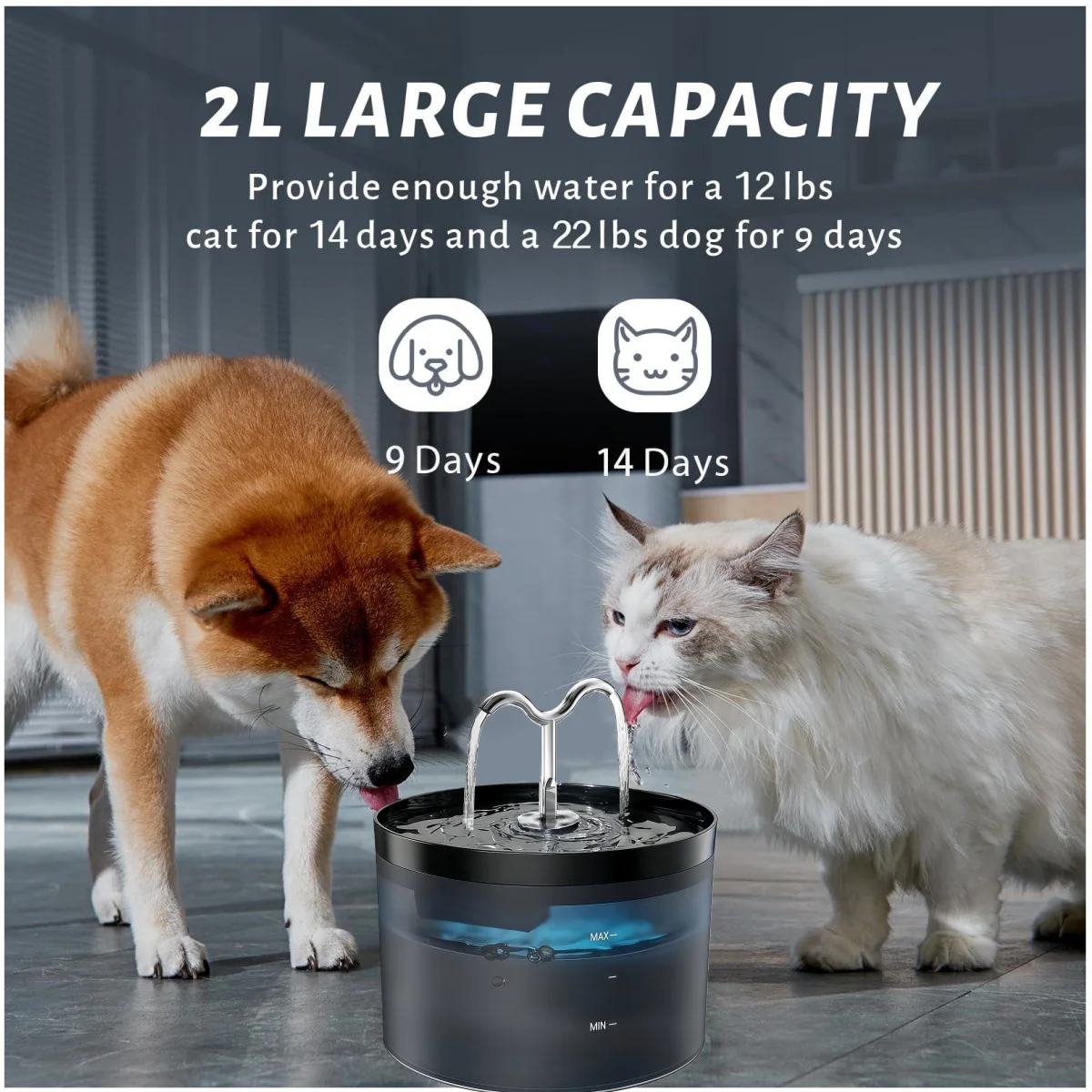 Fuente automática de agua silenciosa para gatos con filtro LED - imagen 4