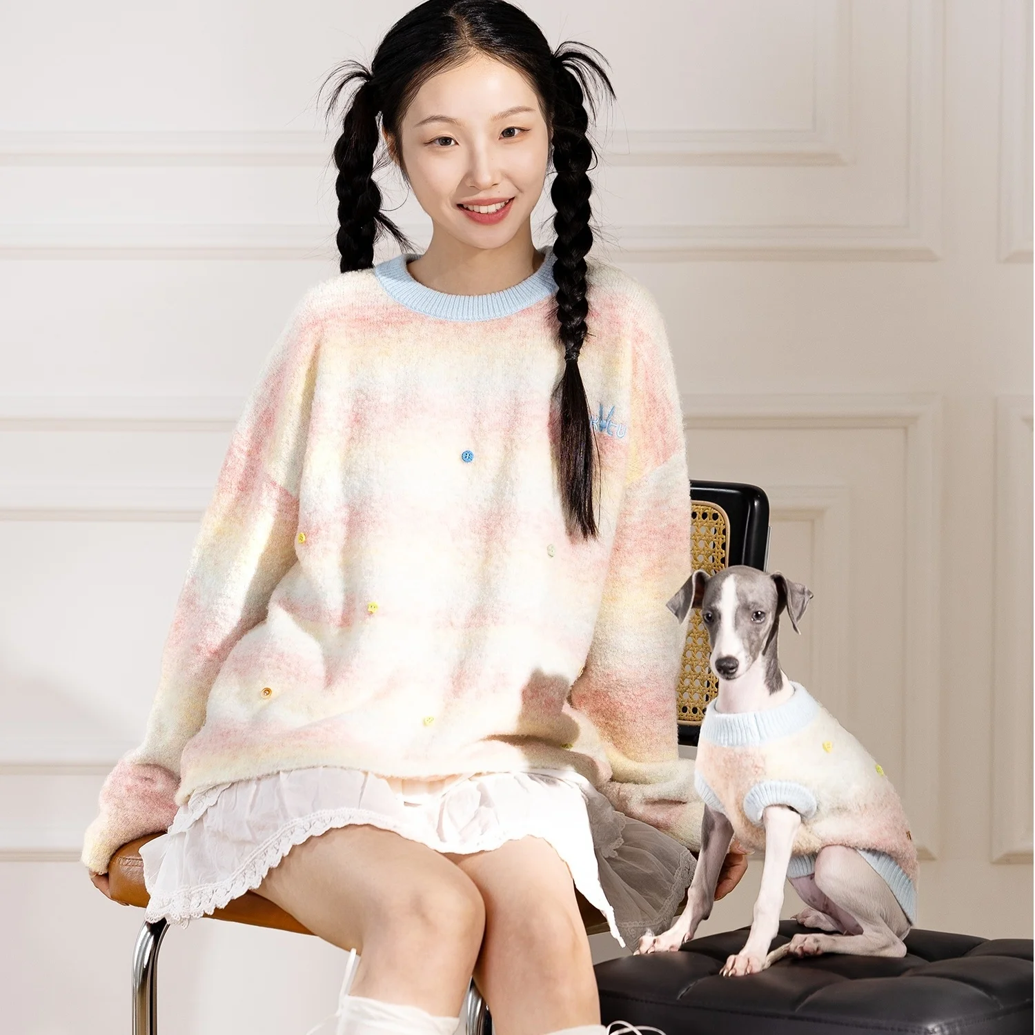 Ropa para perros y dueños, chaleco de punto a rayas para perros de compañía con suéter humano, prendas de punto de arcoíris para mascotas, suéteres a juego para perros y propietarios