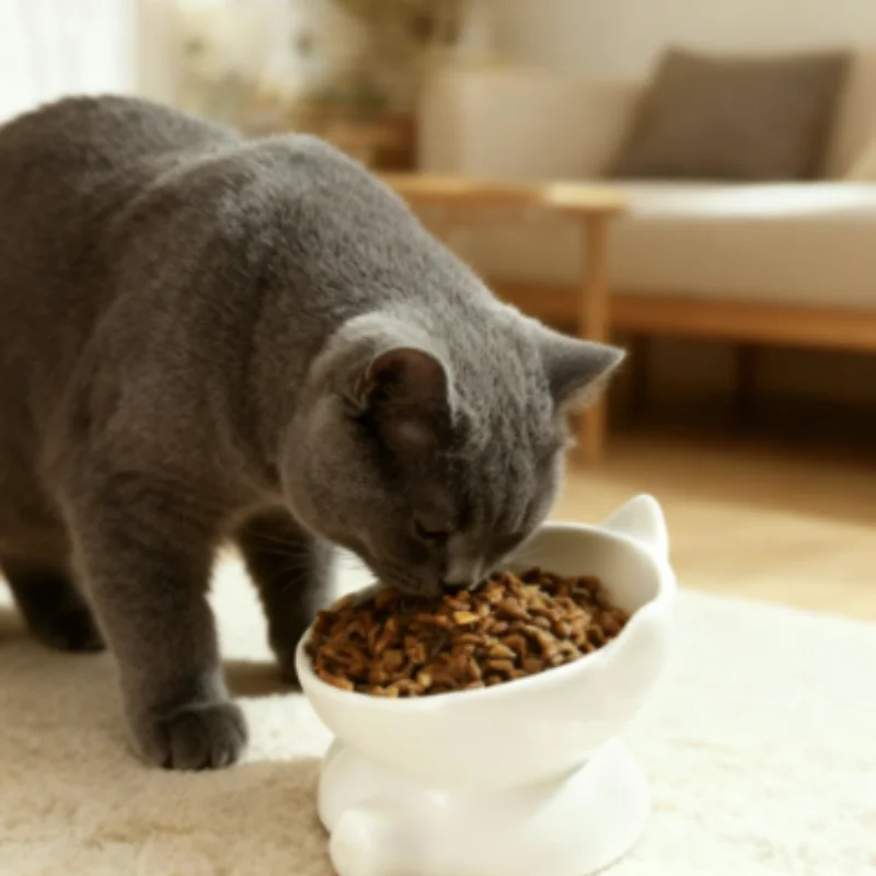 Bonita cuenco de cerámica para perros y gatos con pies altos, diseño Diagonal, cuenco de agua para mascotas, protección de columna Cervical, accesorios para mascotas - imagen 4