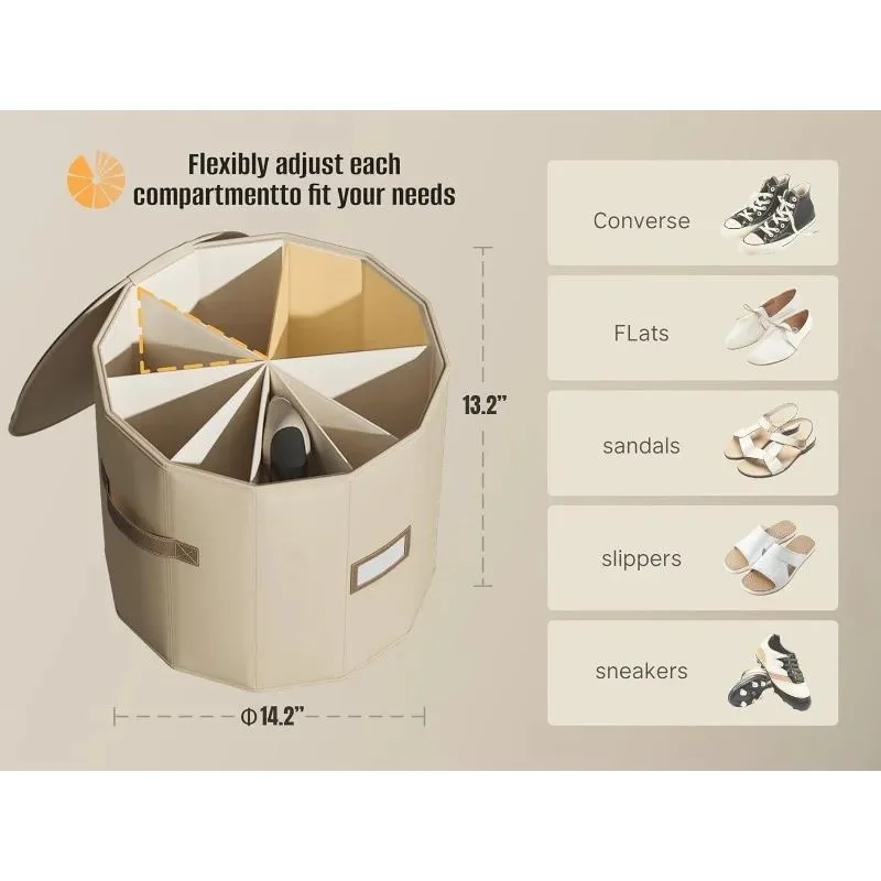 Caja de almacenamiento de zapatos con divisores extraíbles, organizador cilíndrico a prueba de polvo para armario, entrada, diseño multicompartimento, 1 Uds. - imagen 3