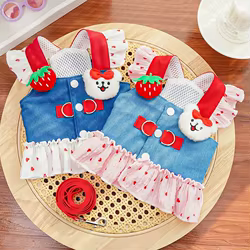 Vestido con arnés para perros y gatos: corazón, falda vaquera