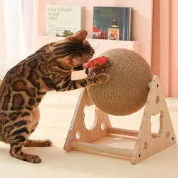 Rascador para gatos con poste, plumas y ruedas