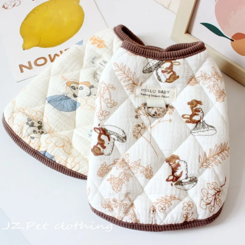 Ropa bonita para mascotas, abrigo cálido de invierno para cachorros, chaleco de algodón grueso y cálido con dibujos animados, chaqueta gruesa con hebilla de tracción - imagen 2