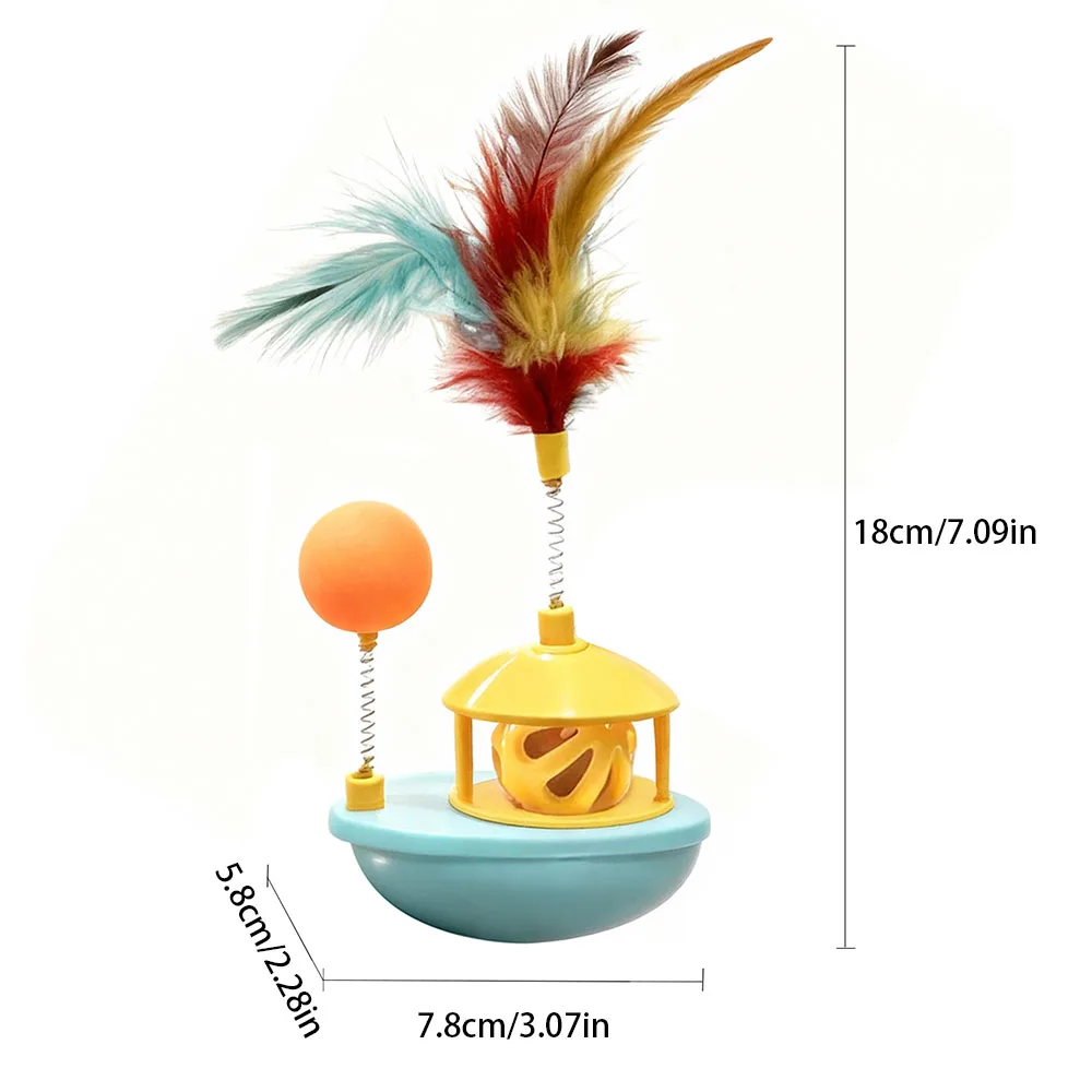 Juguete interactivo para gatos, rompecabezas de plumas autojuego con campana y bola, barco con vaso oscilante para gatos para aliviar el aburrimiento, - imagen 5