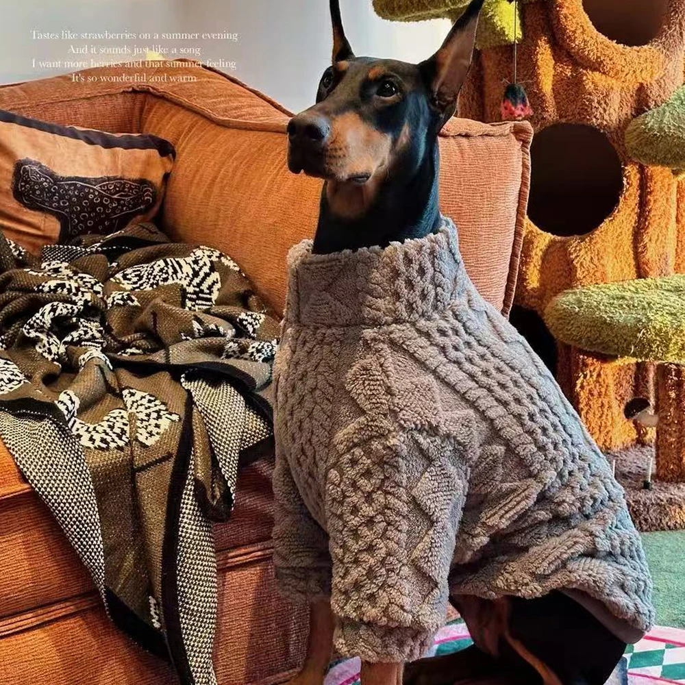 Suéter gris de invierno para perros grandes, ropa gruesa y cálida de punto para perros, abrigos Doberman Golden Retriever, ropa para perro - imagen 3