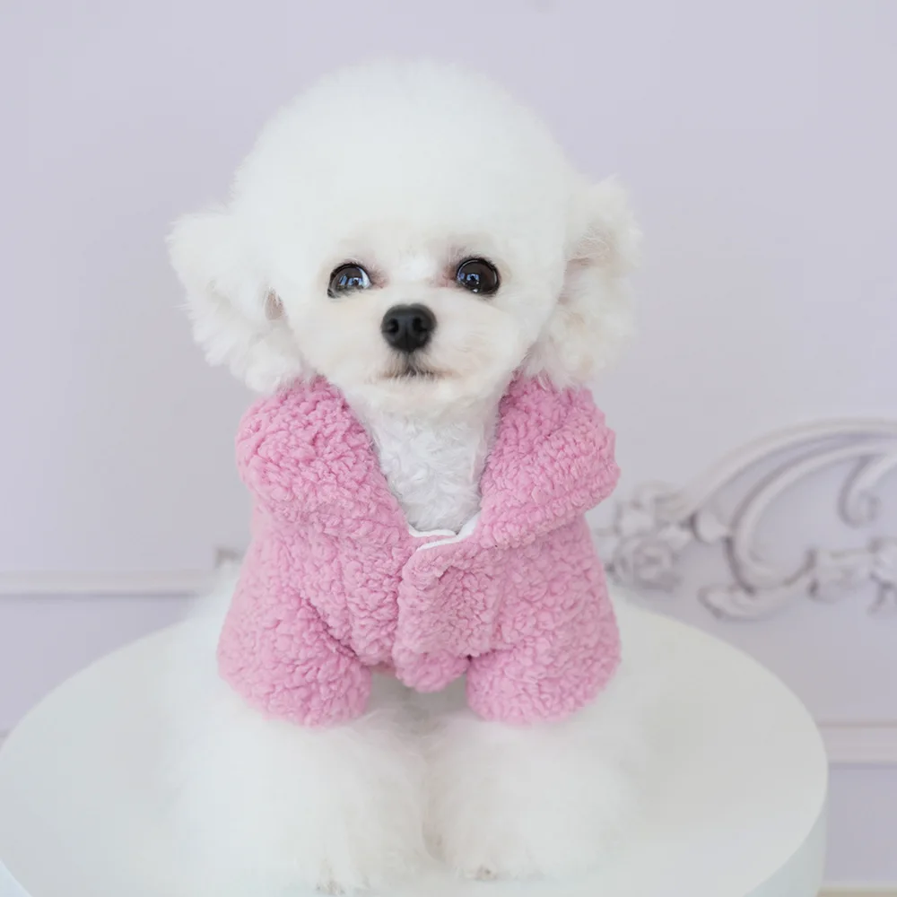 Abrigo de lana de cordero para otoño/invierno para mascotas, abrigo con cuello cálido, ropa para perros pequeños, ropa para cachorros, suéter, pijamas de invierno - imagen 3