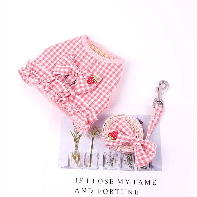 Falda con cuello de perro con lazo, bonito arnés para mascotas con correa para el pecho, cuerda de tracción, ropa para perros y gatos, chaleco con arnés, falda de vestido tutú de princesa