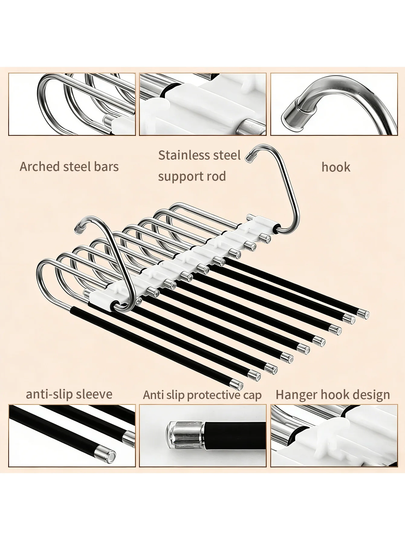 Perchero metálico en U para pantalones acero inoxidable antideslizante - imagen 4